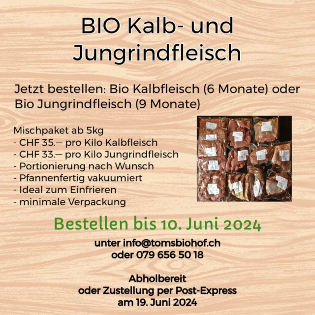 JETZT BESTELLEN
Ein Mischpaket à 10kg Jungrindfleisch beinhaltet ca. folgende Stücke: Filet oder Chinoise, Entrecôtes, Plätzli, Braten, Ragout, Geschnetzeltes, Hackfleisch, Siedfleisch und oder Haxen

#biosuisse #biofleisch 
@local_heroes_ch